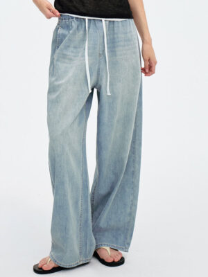 Casual Relaxed Fit Wide‑Leg Denim Pants