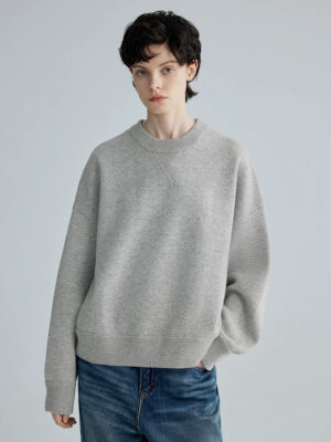 Women Oversized Cashmere Crew Neck Knit Sweatshirt